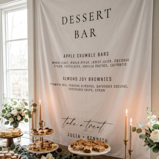Menú de postres personalizado para boda en tela (Subido por el creador)