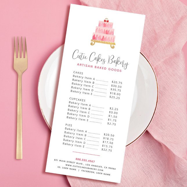 Menú de Postres Torta de Acuarela Rosa Bakery Blus (Subido por el creador)