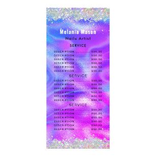 Menú de precios de salón de uñas con brillo hologr