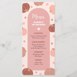Menú de primer cumpleaños boho calabaza retro rosa