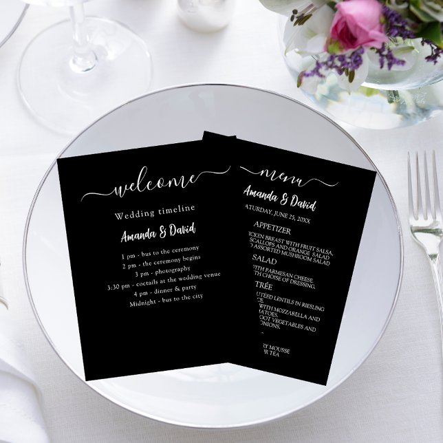 Menú de programa de boda presupuesto blanco negro (Subido por el creador)