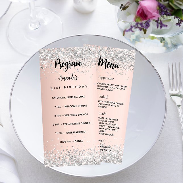 Menú de programa de cumpleaños plata de oro rosa (Subido por el creador)