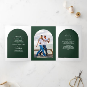 Menú de programa Invitación a boda VERDE Foto RSVP