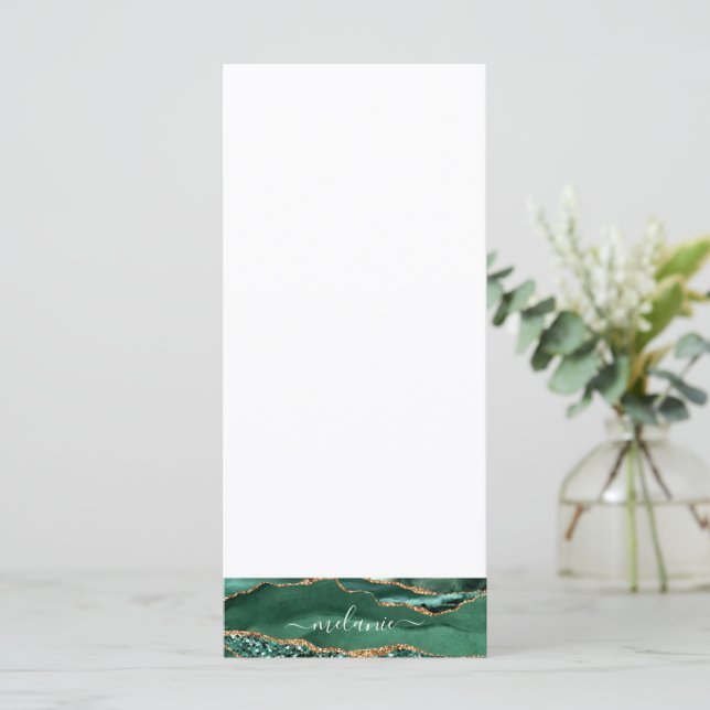 Menú de Purpurina Dorada Verde Esmeralda con Nombr (Anverso de pie)