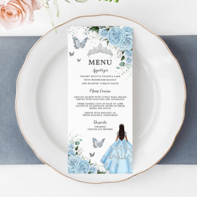 Menú de quinceañera con el vestido floral azul cie (Subido por el creador)