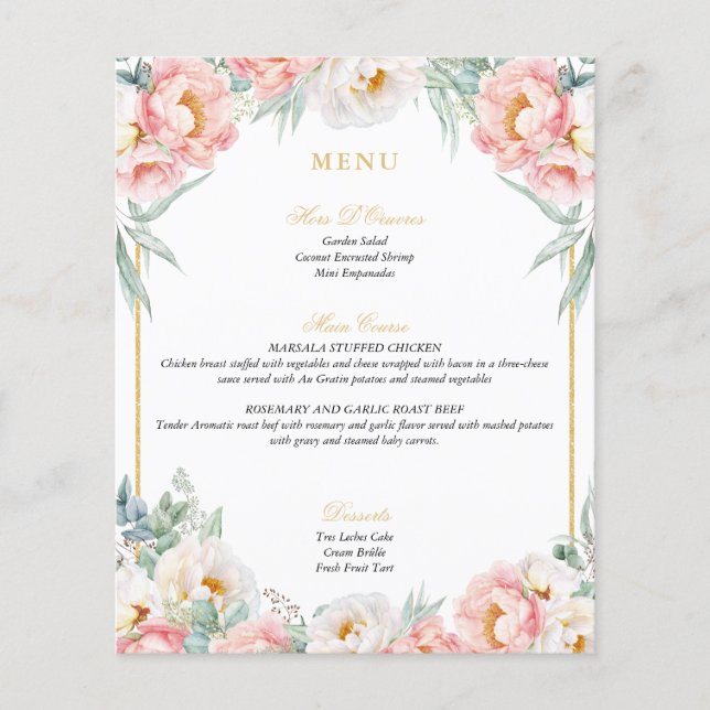 Menú de Quinceañera Elegante Rosa y Oro (Anverso)