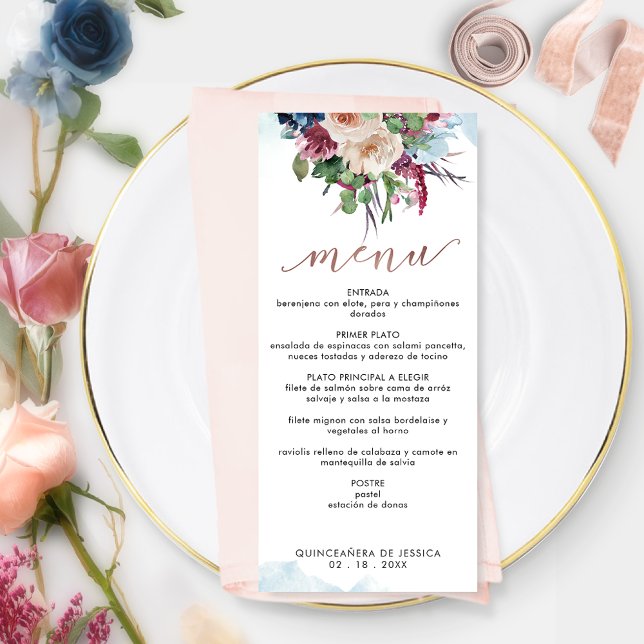 Menú de Quinceañera floral castellano y pastel ele (Subido por el creador)