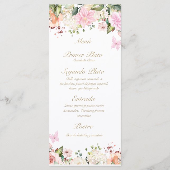 Menú de ramo rosa de mariposa rosa (Anverso)