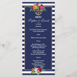 Menú de rayas azules de la marina tropical floral