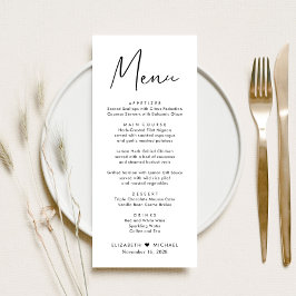 Menú de recepción de boda con letra moderna