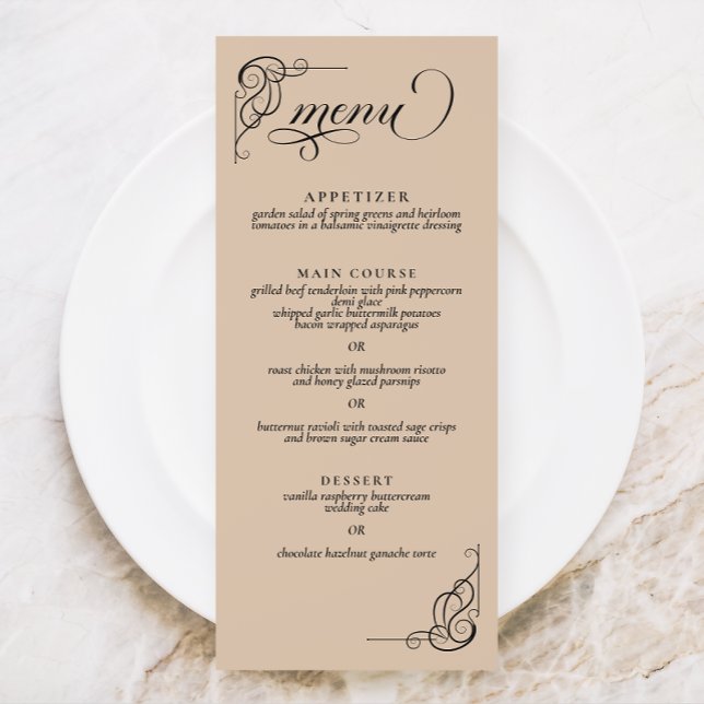 Menú de recepción de boda de caligrafía beige y ne (Subido por el creador)