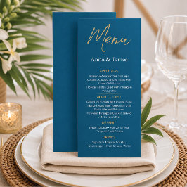 Menú de Recepción de Boda de Destino Azul y Dorado