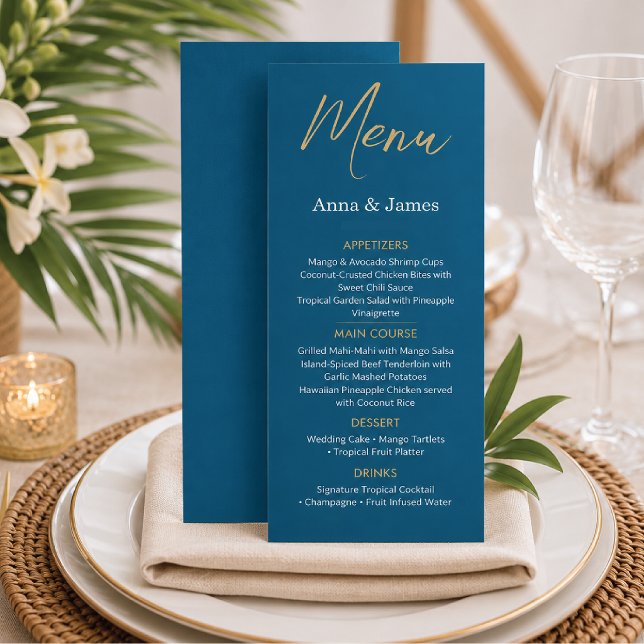 Menú de Recepción de Boda de Destino Azul y Dorado (Subido por el creador)