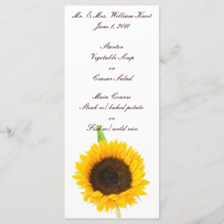 Menú de recepción de boda de girasol