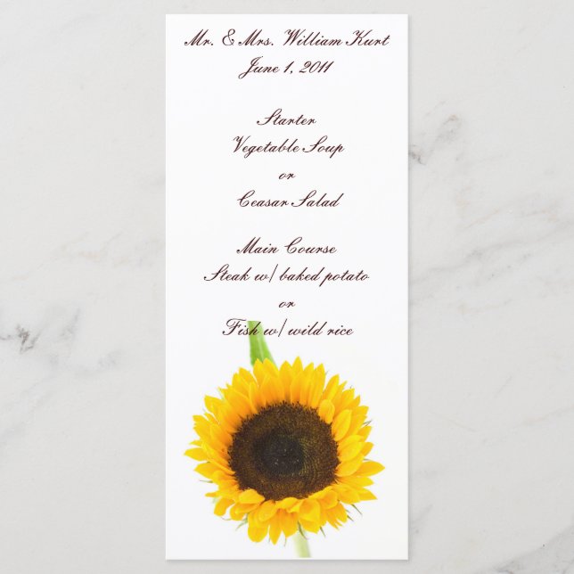 Menú de recepción de boda de girasol (Anverso)