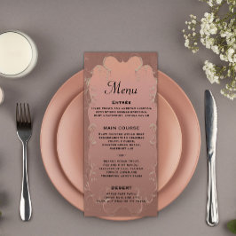 Menú de recepción de boda elegante en oro rosa