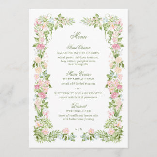 Menú de Recepción de Boda Floral Acuarela Elegante