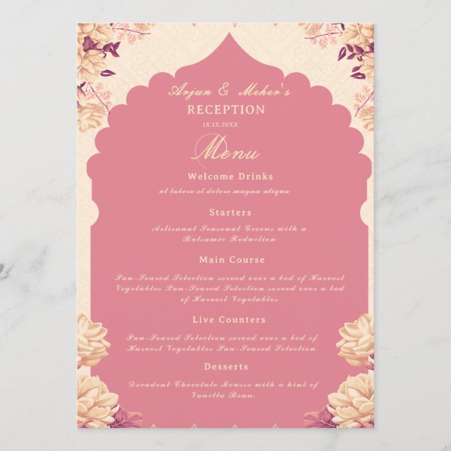 Menú de recepción de boda Sikh | Menú plano económ (Anverso)