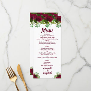 Menú de recepción de bodas de flores rojas