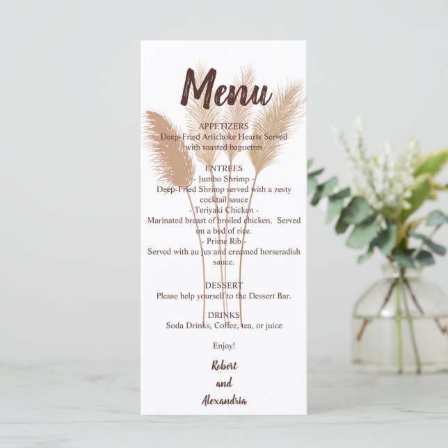 Menú de recepción de bodas | Pampas Grass (Anverso de pie)