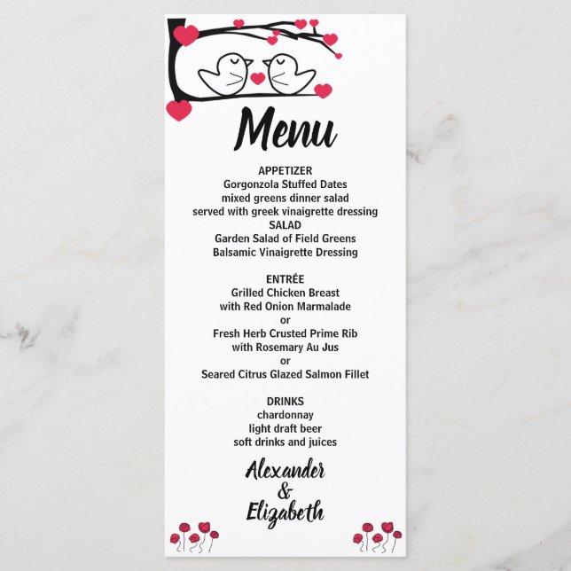 Menú de recepción de la Boda de Amor (Anverso)