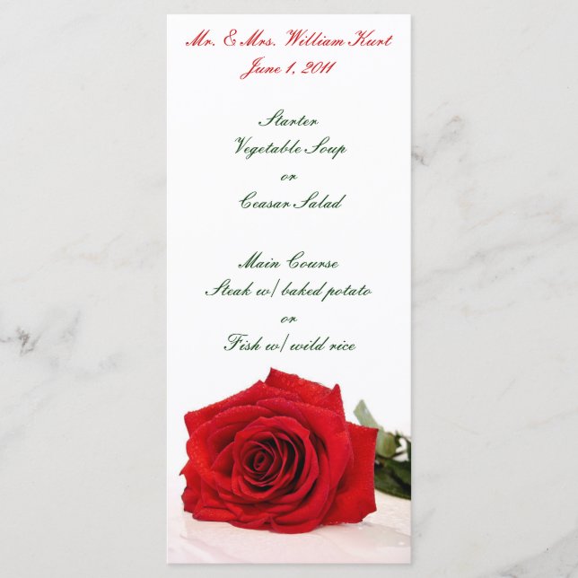 Menú de recepción de la boda roja (Anverso)