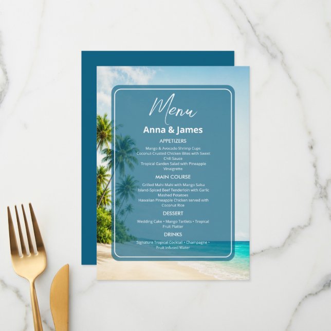 Menú de Recepción de Playa Elegante (Anverso/Reverso In Situ)