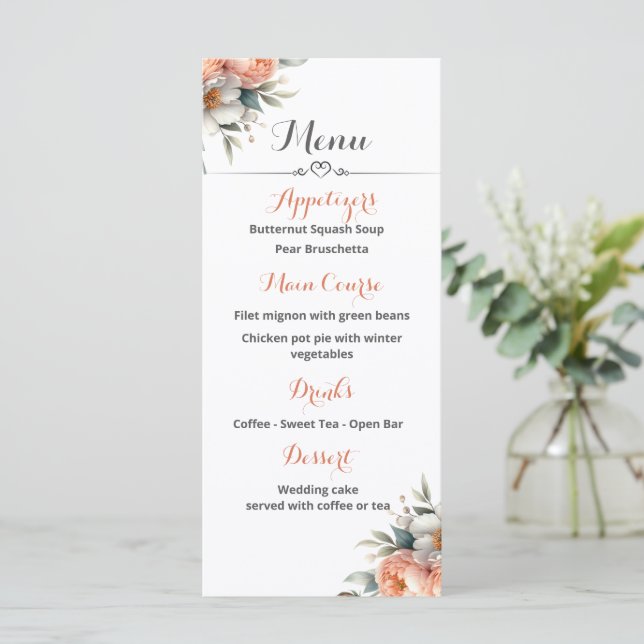 Menú de recepción para la boda blanca y la melodía (Anverso de pie)