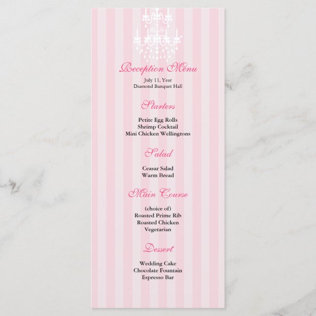 Menú de recepción rayado con candelabro rosa y bla (Anverso)