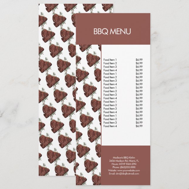 Menú de restaurante de bistec a la parrilla modern (Anverso / Reverso)
