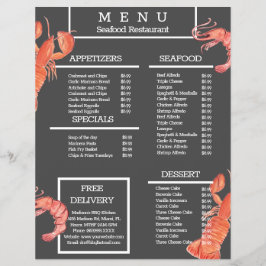Menú de restaurante de parrilla de cangrejo de mar