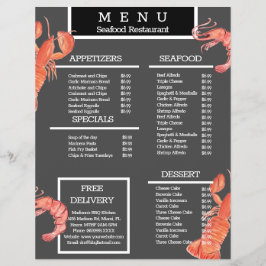 Menú de restaurante de parrilla de cangrejo de mar