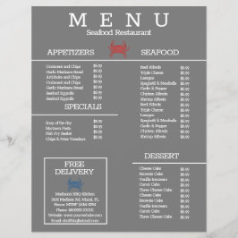 Menú de restaurante de parrilla de cangrejo de mar