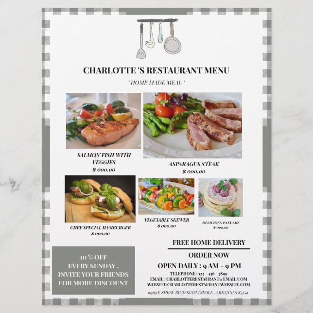 Menú de restaurante de platos rusos (Frente)