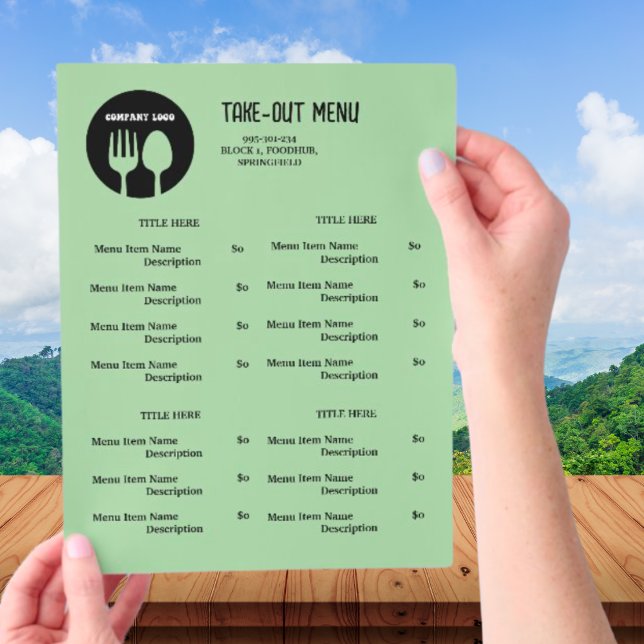 Menú de restaurante negro y verde para llevar con  (Subido por el creador)