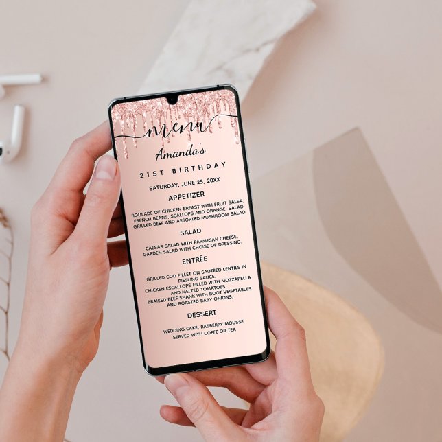 Menú de rosa para la cena tarjeta purpurina dorada (Subido por el creador)