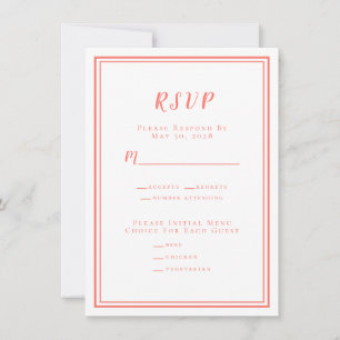 Menú de RSVP de Boda Minimalista Coral Blanco