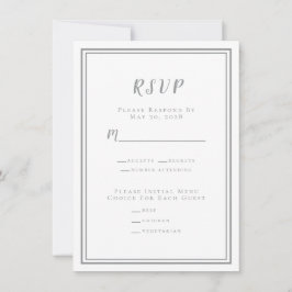 Menú de RSVP de Boda Minimalista Gris y Blanco