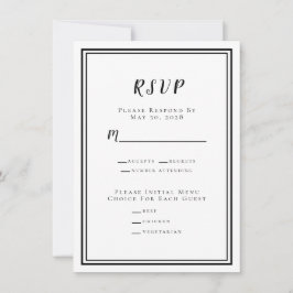Menú de RSVP de Boda Minimalista Moderna Negro y B