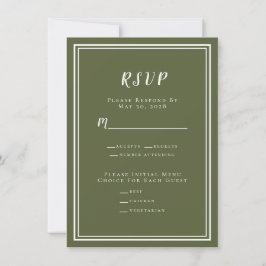 Menú de RSVP de Boda Verde de Oliva Moderna minima