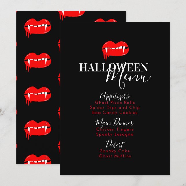 Menú de sangre de labios de vampiro para Halloween (Anverso / Reverso)