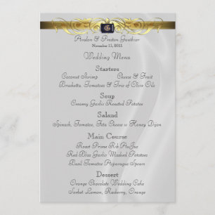 Menú de seda blanco de la boda de la voluta del