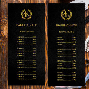 Menú de servicio de cuero negro de la barbería de