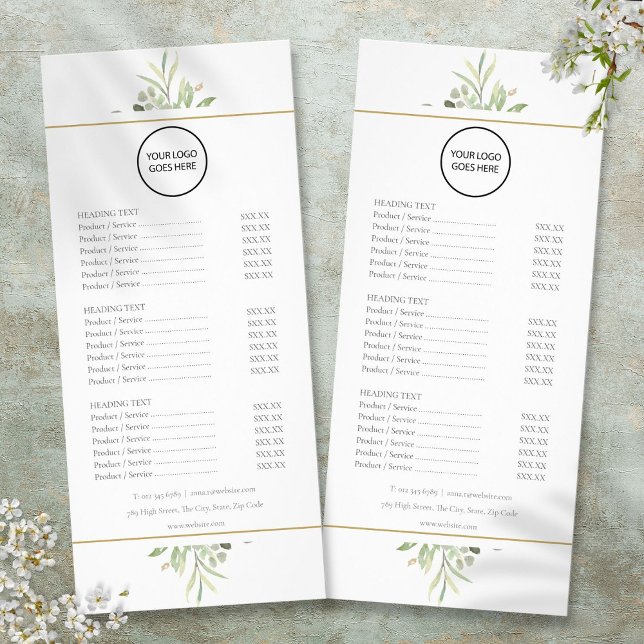 Menú de Servicio de Logotipo Personalizado Verde 2 (Custom Logo Greenery 2 Sided Service Menu)