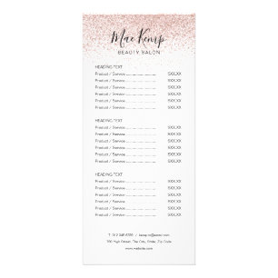 Menú de Servicio de Salón de Glitter Rosa Chic Scr