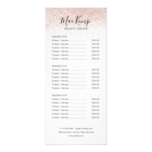 Menú de Servicio de Salón de Glitter Rosa Chic Scr (Frente)