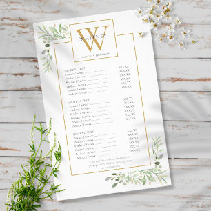 Menú de servicio de salón de greenery con monogram