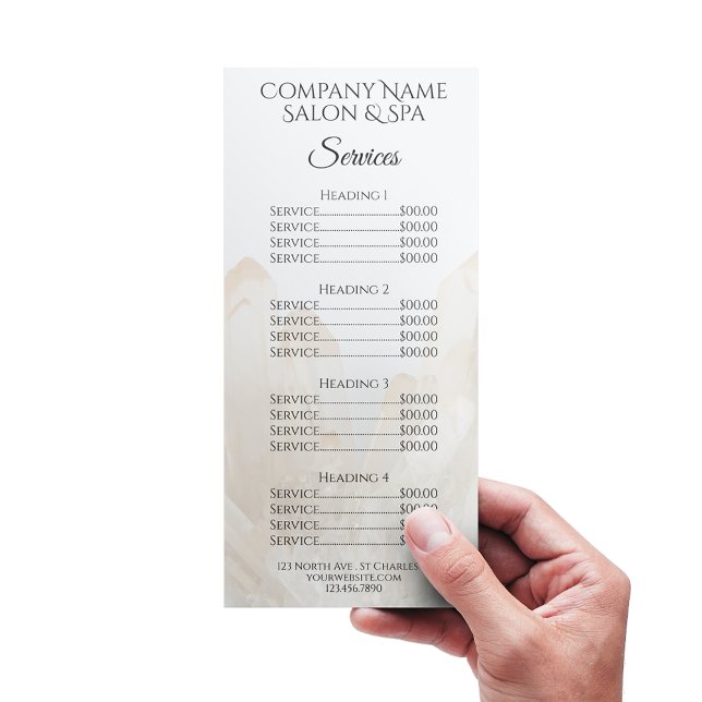 Menú de servicio de salón de spa de cristales blan (Subido por el creador)