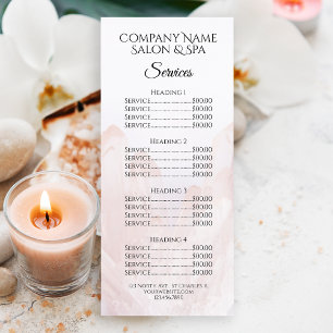Menú de servicio de salón de spa de cristales rosa