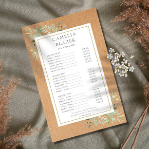 Menú de servicio de salón de vegetación acuarela r